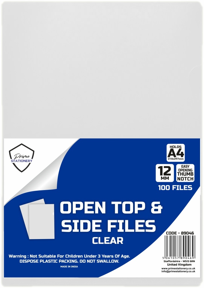 Prime A4 Open Top and Side Files Clear Pack of 100